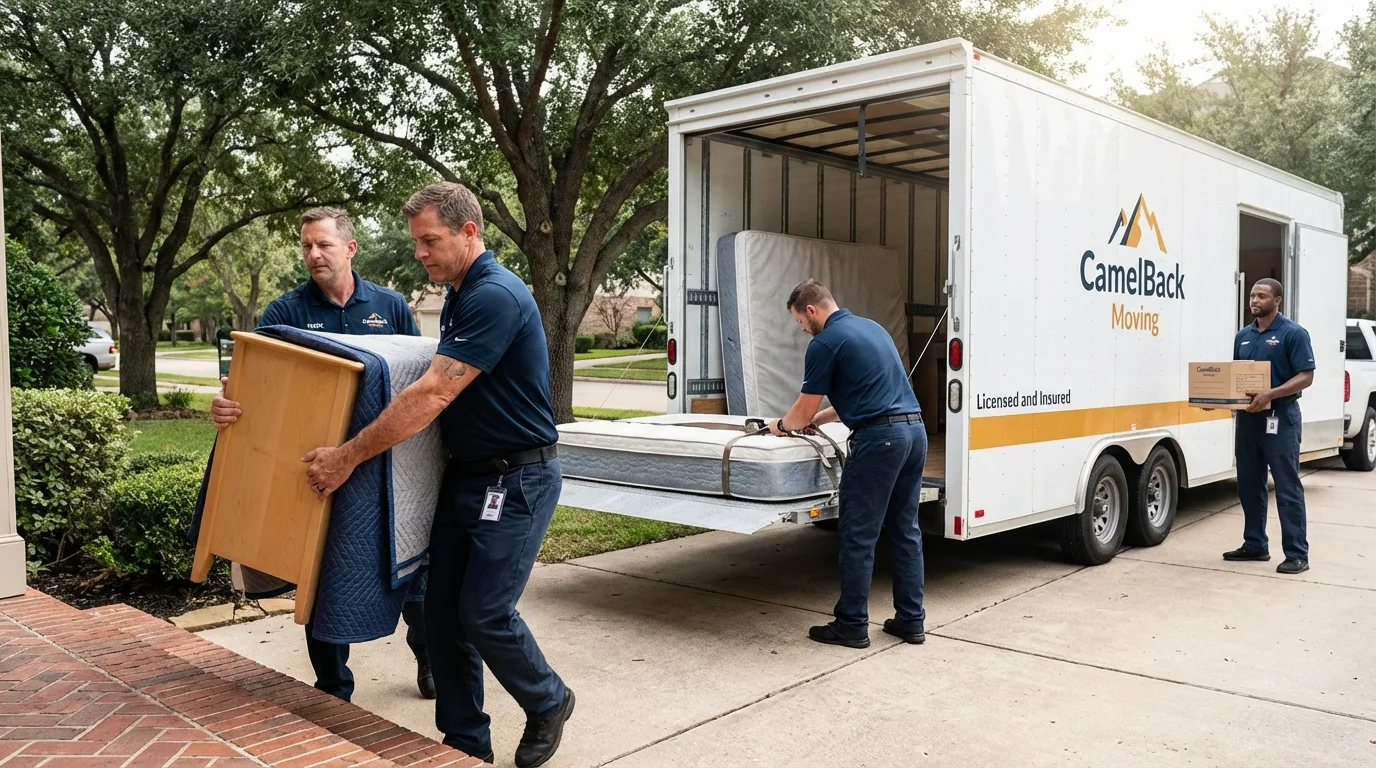Crew loading residential truck for cross-state move from Battle Creek, NE