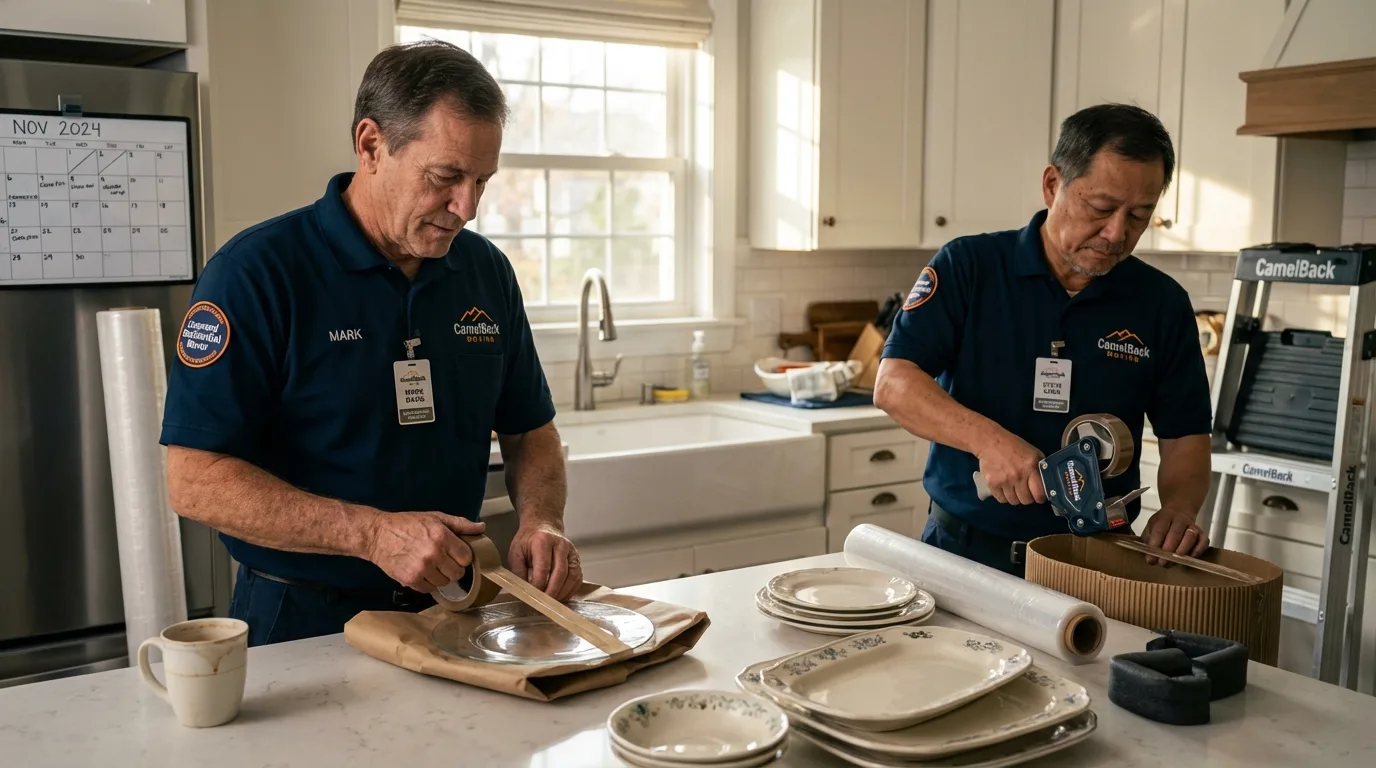 Professional crew packing kitchen dishware in Battle Creek, NE